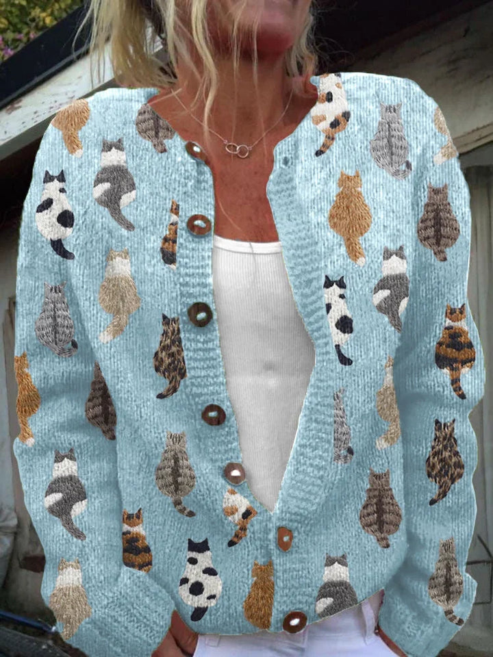 Mary | Knitted Cardigan with Feline Pattern