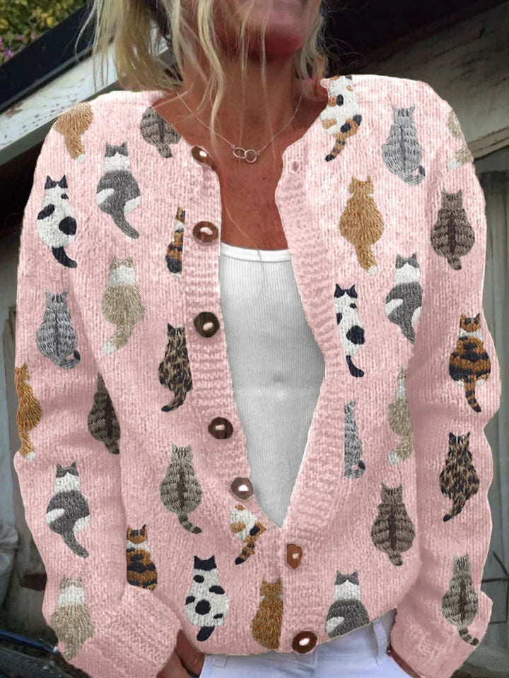 Mary | Knitted Cardigan with Feline Pattern
