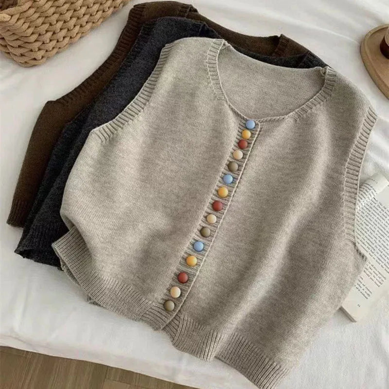 THE MARIBEL | COLOR-BUTTON KNIT VEST