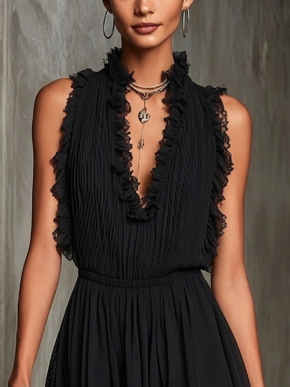 Mélaine | Black Mini Jumpsuit with Ruffles