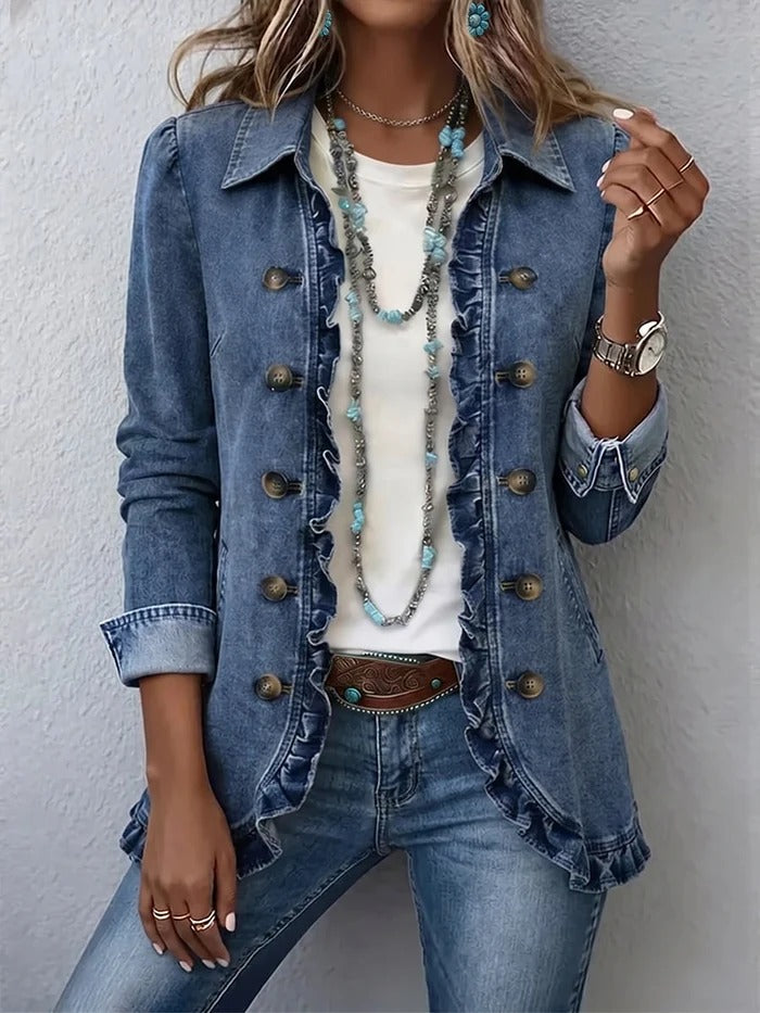Kamberly™ | Boho-Chic Floral Utility Ruffled Trim Jacket