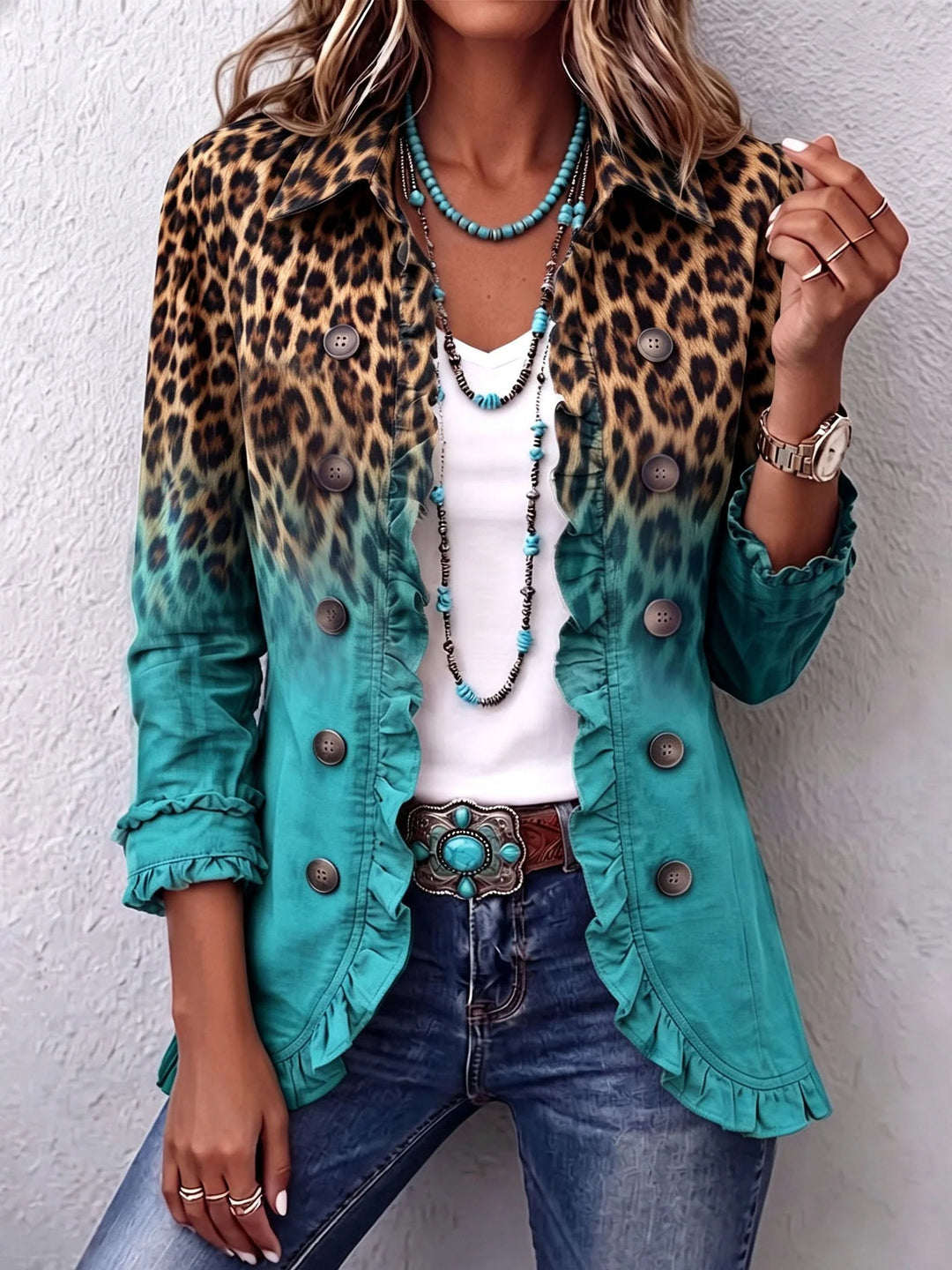 Kamberly™ | Boho-Chic Floral Utility Ruffled Trim Jacket